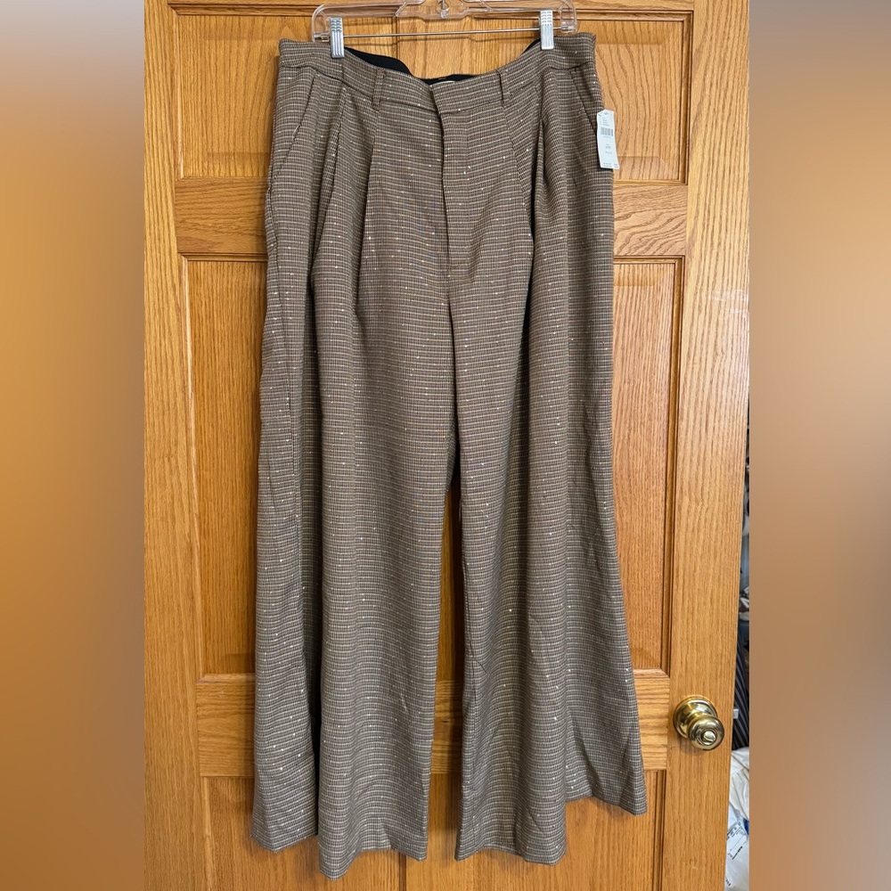 Anthropologie Maeve Sequin Houndstooth Wide Leg Pants NWT Holiday Party Trousers